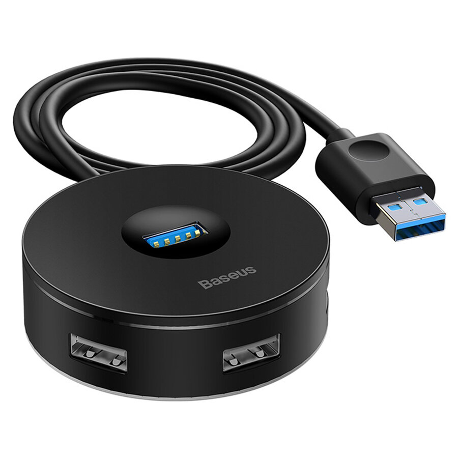 USB HUB разветвитель BASEUS Round Box 4 в 1 USB3.0 (m) - 1xUSB3.0 (f) + 3xUSB2.0 (f), 1 м, черный