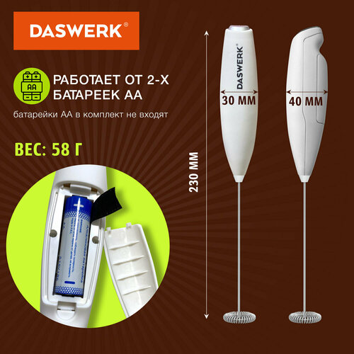 Упаковка 2 шт Капучинаторвспениватель молока электрический на подставке soft touch белый DASWERK 456178 1114₽