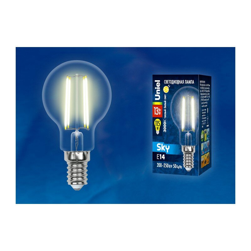 Лампы светодиодные Uniel LED-G45-13W/3000K/E14/CL PLS02WH картон цена за 1 шт