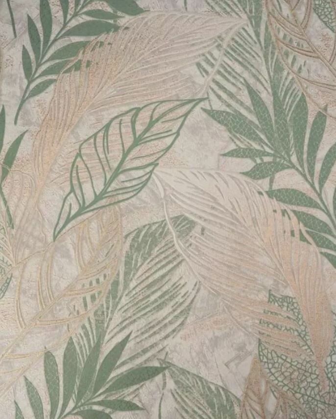 фото Обои виниловые на флизелиновой основе 1,06х10м "Коста-Рика" листья зеленые 10668