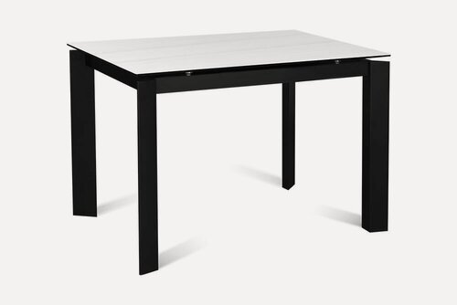 Изображение товара Стол обеденный керамический раздвижной NEVADA 110 DUOMO CER BK на металлокаркасе, столешница керамика, 110(155)х70 см (молочный мрамор/черные ножки)