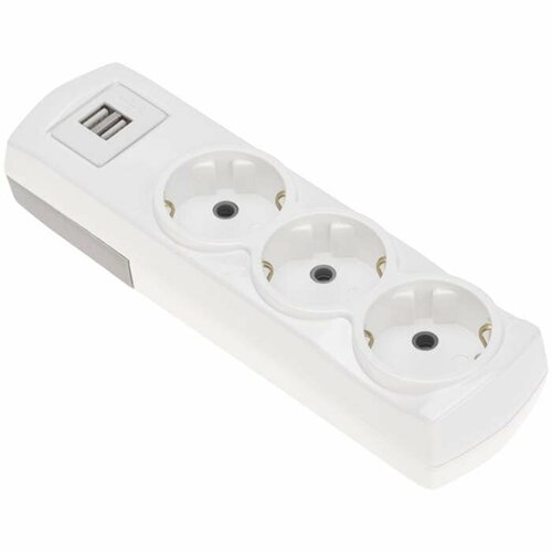 Колодка Rexant Premium 3 гнезда, с заземлением, 2 USB, белый