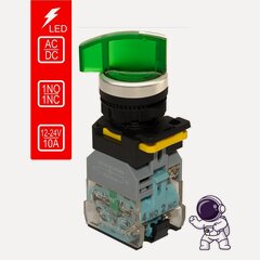 Изображение товара Переключатель поворотный с фиксацией зеленый LA38 (1NO 1NC) 12В - 24В AC/DC