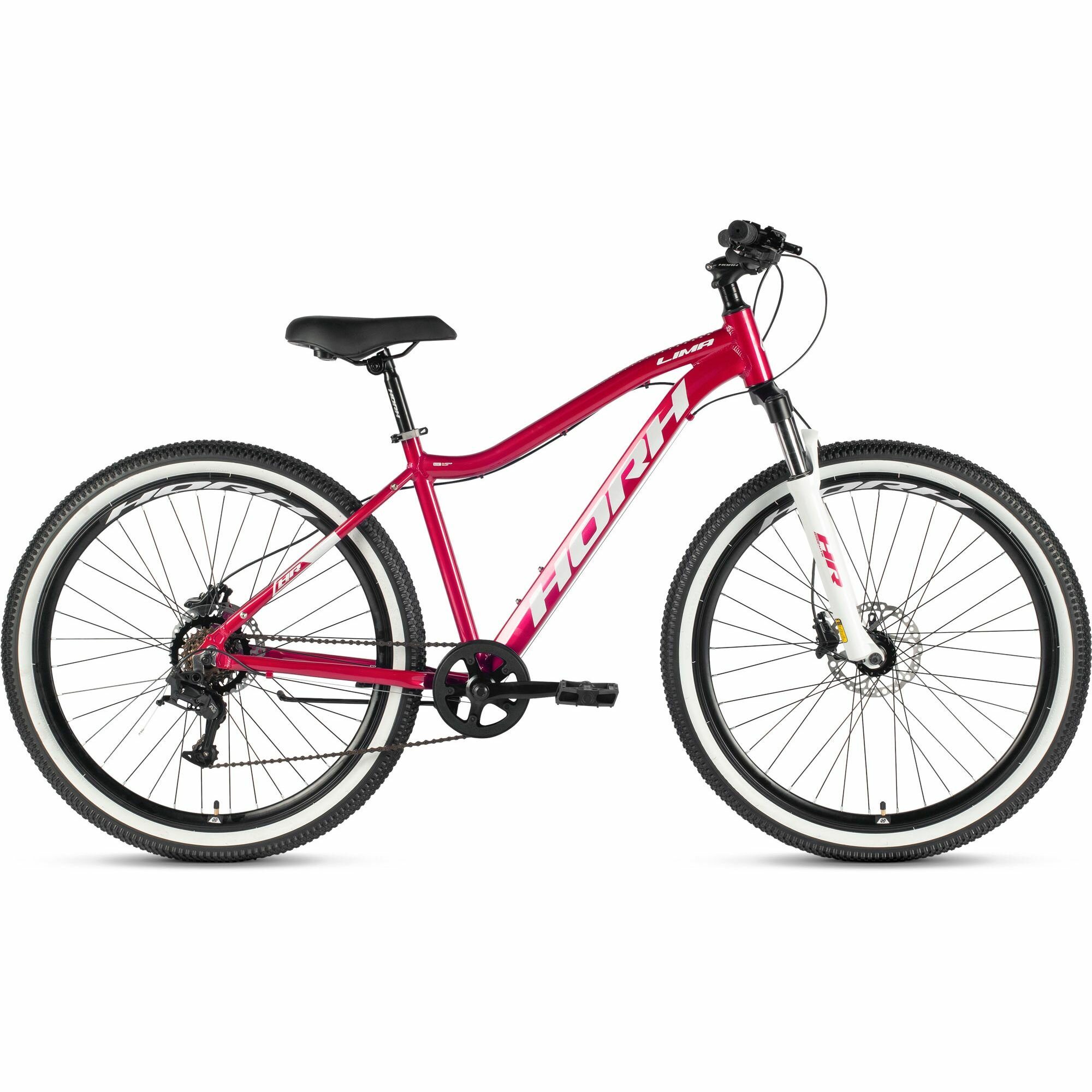 Велосипед горный HORH LIMA LHD 7.0 27.5 (2024), хардтейл, взрослый, женский, алюминиевая рама, оборудование L-Twoo, 9 скоростей, дисковые гидравлические тормоза, цвет Berry-White, розовый/белый цвет, размер рамы 17", для роста 170-180 см