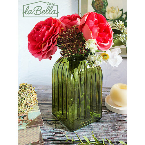 Ваза для цветов стеклянная зеленая 18,5 см