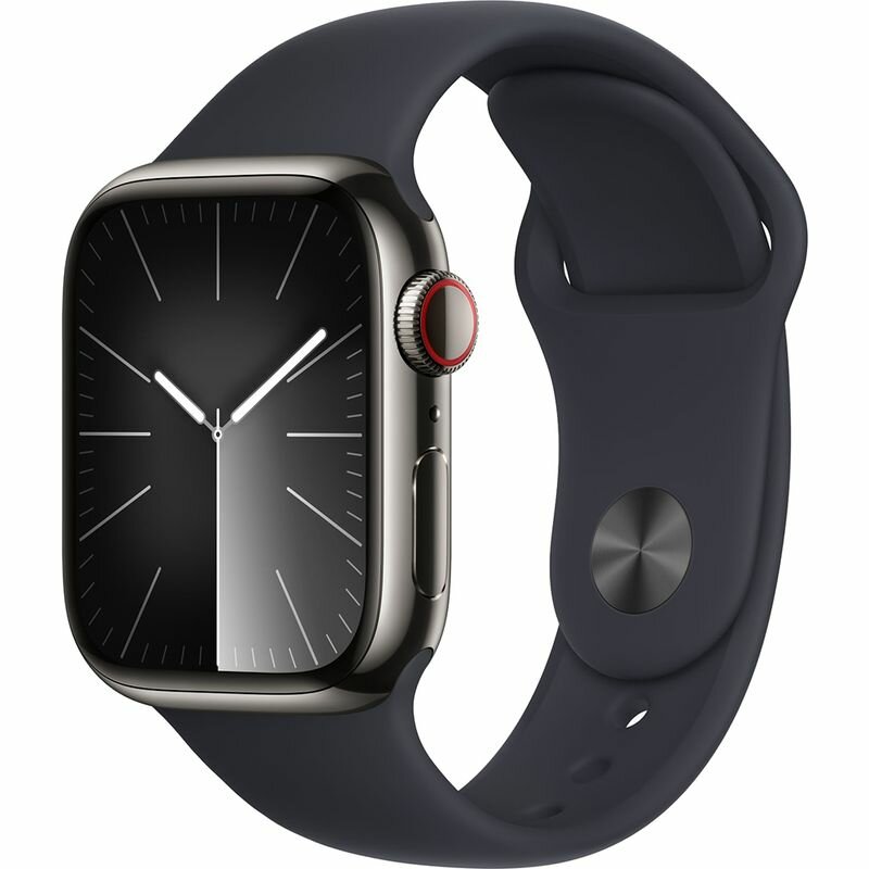 Умные часы Apple Watch Series 9 GPS + Cellular, 41mm Stainless Steel Graphite с чёрным ремешком S/M