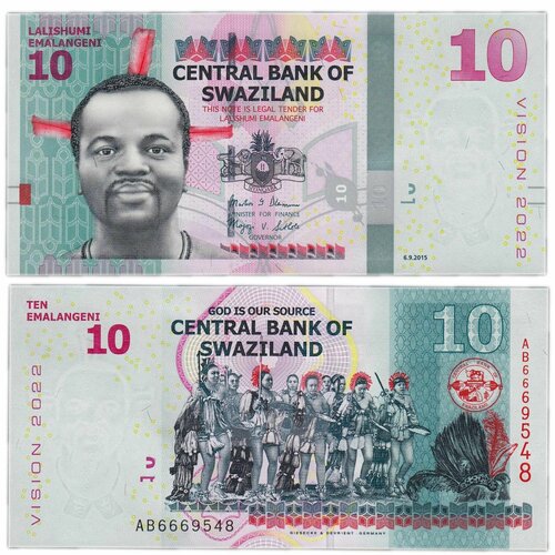 Свазиленд 10 эмалангени 2015 года UNC свазиленд 10 эмалангени 2010 unc pick 36