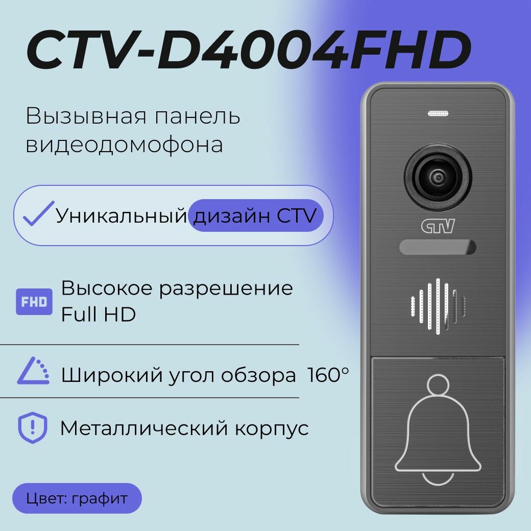 CTV-D4004FHD (Графит) Вызывная панель видеодомофона Видеокамера 2Mp FULL HD обзор 160 градусов ИК-подсветка Антивандальный корпус -30.+50С