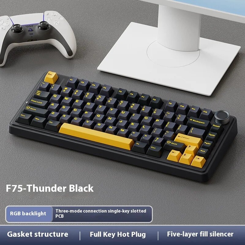 Механическая игровая клавиатура AULA F75 75%, Ледниковый синий, black Keyboard, Ash wood Axis — фото 1