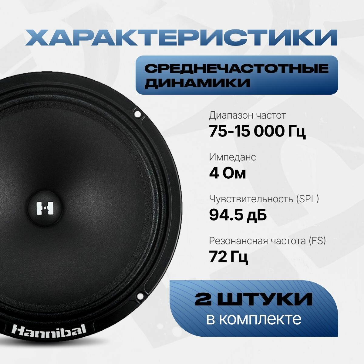Среднечастотная автомобильная акустика Alphard Hannibal HM-80 PRO / Динамики автомобильные 20 см — фото 1