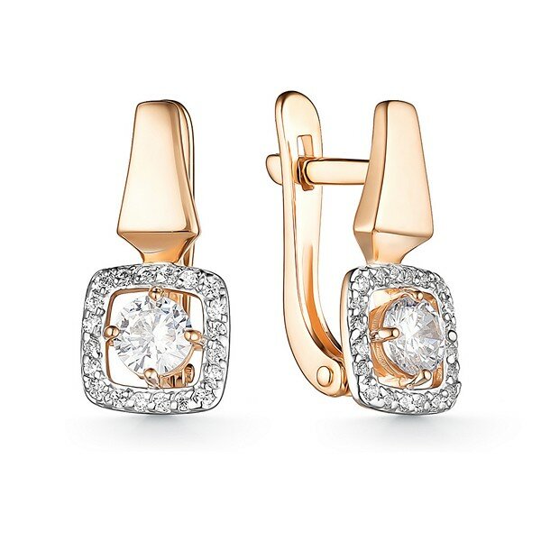 Серьги, красное золото, 585 проба, фианит