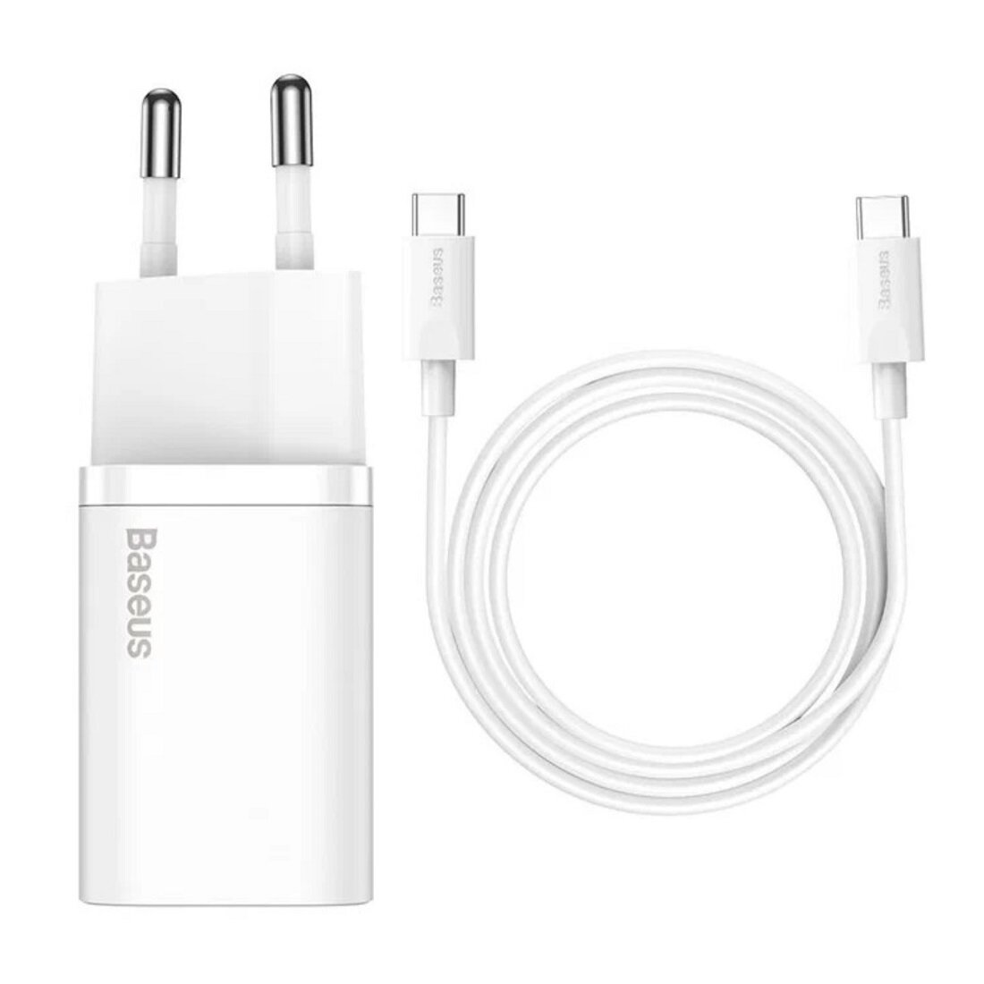 Зарядное устройство BASEUS Super Si Quick Charge, USB-C 25W + Кабель Type-C-Type-C, 3A, Белый, TZCCSUP-L02