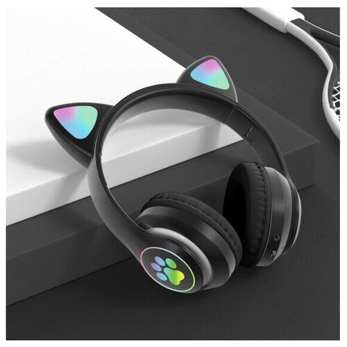 Беспроводные наушники Cat Ear с bluetooth и светящимися кошачьими ушками черные 138500₽