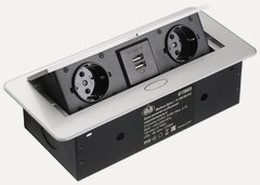 Изображение товара Блок розеток прямоугольный выдвижной 2 розетки (Schuko), 2xUSB, max 2700W, 250V, с проводом 2,0 метра, серый