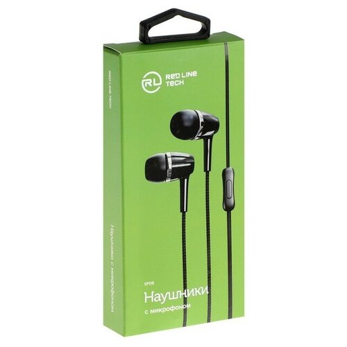 Наушники Red Line Stereo Headset SP08, вакуумные, микрофон, проводные, 1.2 м, черные