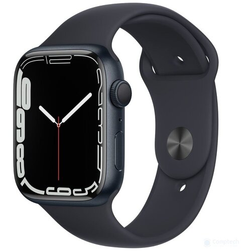 Apple Watch Series 7, 45 мм, корпус из алюминия цвета «тёмная ночь», спортивный ремешок «тёмная ночь» MKN53RU/A