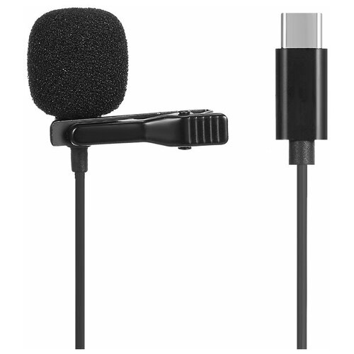Микрофон-петличка Lavalier JH-042 на клипсе, проводной с разъемом USB Type-C, чёрный