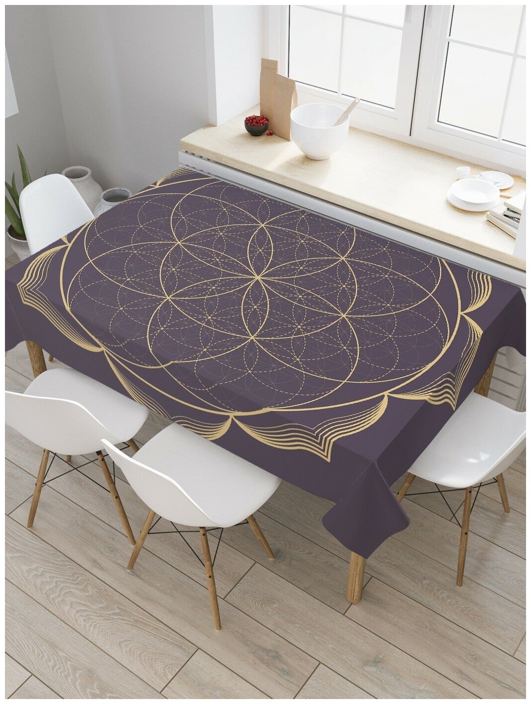 Скатерть прямоугольная JoyArty на кухонный стол "Эзотерический цветок" из оксфорда, 120x145 см