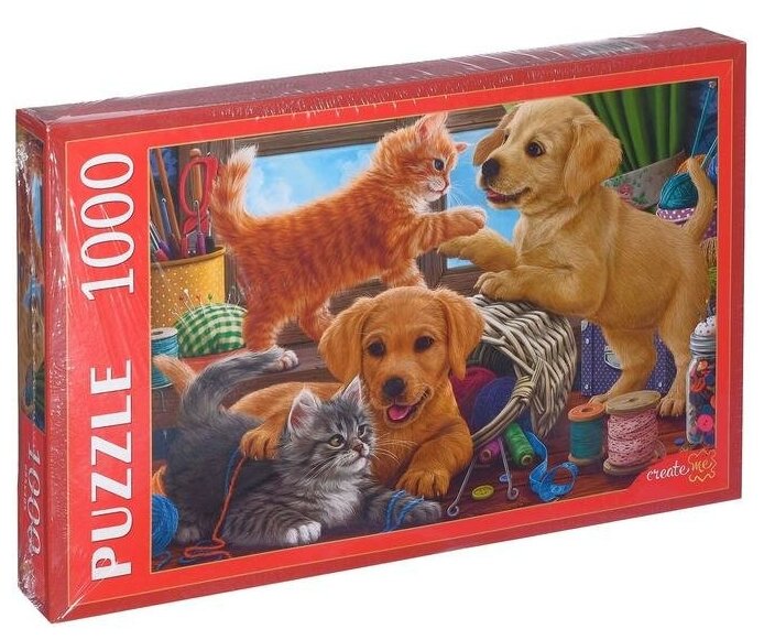 Пазл Рыжий Кот 1000 деталей: Котята и щенки