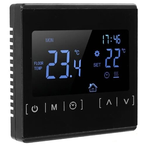 Терморегулятор для теплого пола с ЖК-дисплеем FloorHeat Black / Сенсорный программируемый регулятор температуры / Термостат термостат нагревательный myuet me108h 16a программируемый контроллер температуры с жк дисплеем