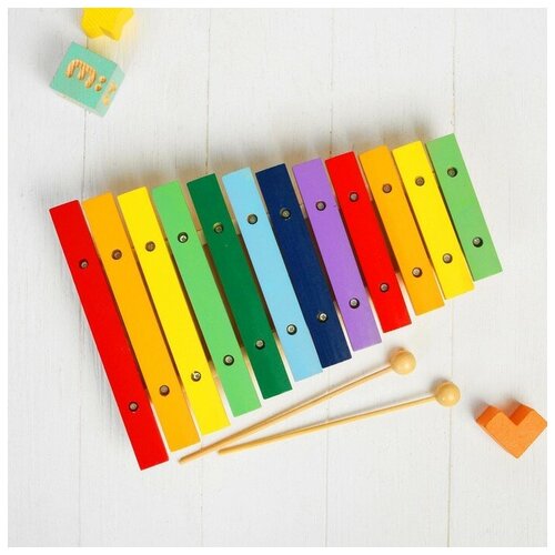музыкальная игрушка ксилофон 12 тонов 2 палочки для детей и малышей деревянная Лесная мастерская Музыкальная игрушка «Ксилофон», 12 тонов + 2 палочки