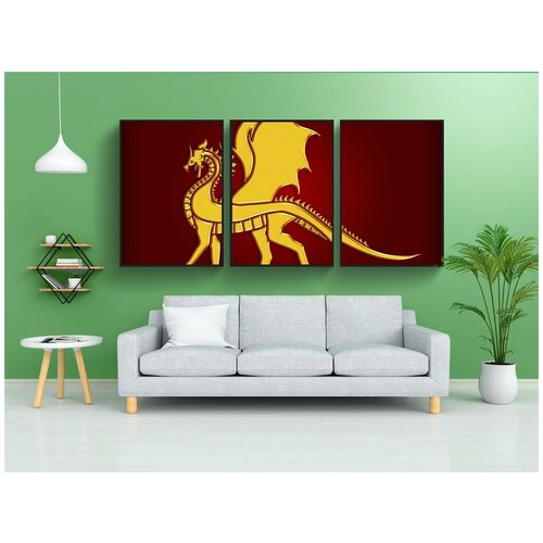 фото Набор модулных постеров для интерьера "дракон, золото, герб" 60x90 см. в тубусе, без рамки lotsprints