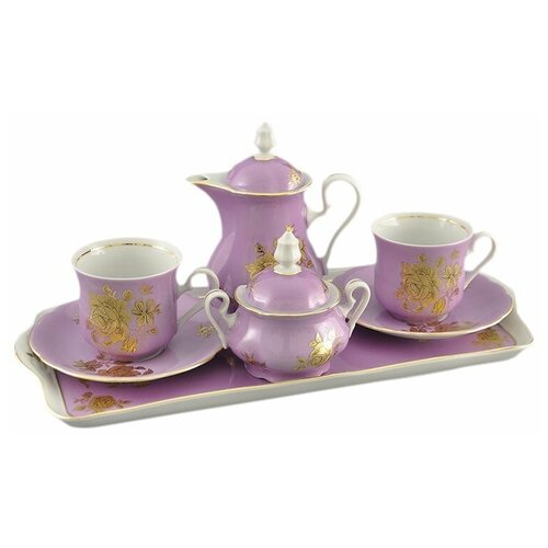 фото Кофейный набор на 2 персоны 7 предметов тет-а-тет leander "мэри-энн /золотая роза /розовый" (подарочный) / 157977