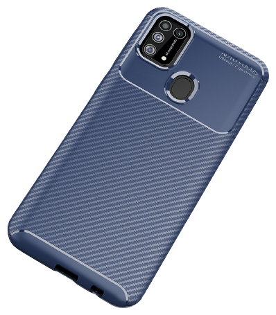 Чехол панель-бампер MyPads для Samsung Galaxy M31s SM-M317F (2020) из прочного силикона с матовой отделкой «под карбон» синяя