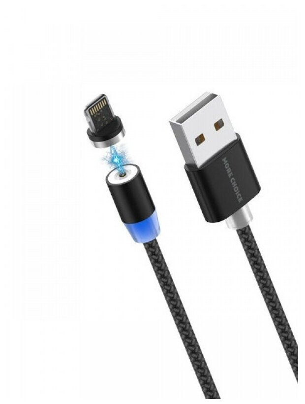 Кабель More choice K61Si 1м Black Smart USB 2.4A для Apple 8-pin Magnetic черный - фото №2