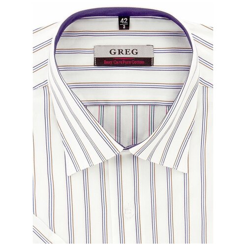 фото Рубашка мужская короткий рукав greg gb161/301/144/z/1, полуприталенный силуэт / regular fit, цвет белый, рост 174-184, размер ворота 39