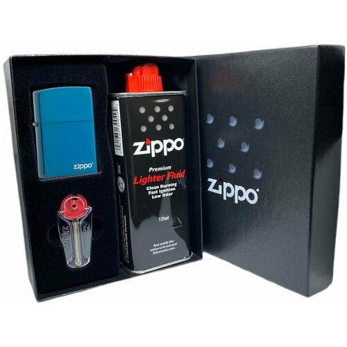 Подарочный набор ZIPPO ( Зажигалка ZIPPO 20446ZL Classic, синяя, глянцевая с покрытием Sapphire + кремни + топливо, 125 мл )