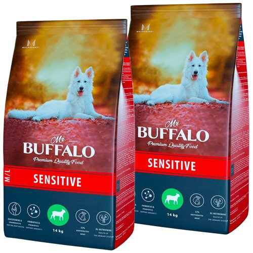 MR.BUFFALO M/L SENSITIVE для взрослых собак средних и крупных пород с чувствительным пищеварением с ягненком (14 + 14 кг) mr buffalo adult m l sensitive для взрослых собак средних и крупных пород с чувствительным пищеварением с индейкой 2 2 кг