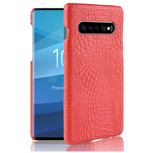 Чехол-панель MyPads для Samsung Galaxy S10 SM-G973F тонкий задний бампер на пластиковой основе с отделкой под кожу крокодила красный