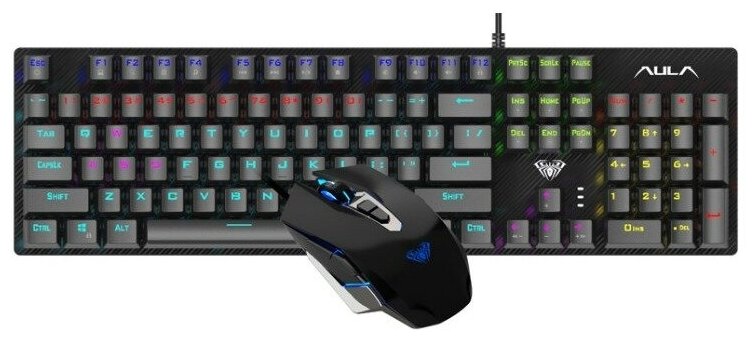 Клавиатура и мышь игровые проводной комплект AULA T640 с подсветкой - черные