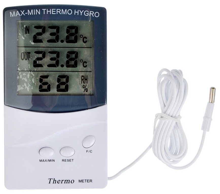 Термометр Vetta электронный, выносной датчик температуры, влажность,12.5x7см, пластик,1xAAA (473-049