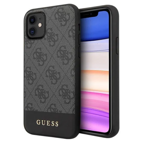 Чехол-накладка для iPhone 11 Guess 4G PU Stripe Metal logo Hard, Grey (GUHCN61G4GLGR)