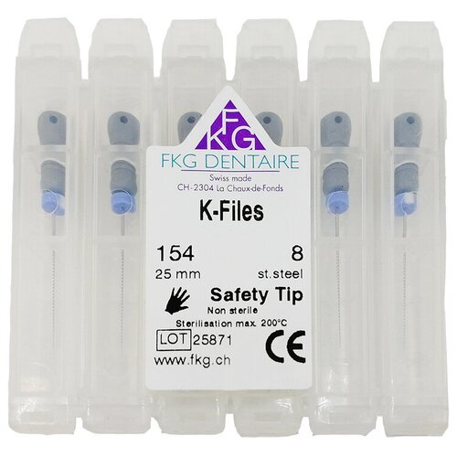 K-files - ручные стальные файлы, эргономичная ручка со счетчиком, 25 мм, N08, 6 шт/упак