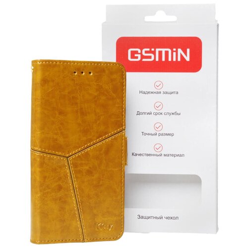 фото Кожаный чехол-книжка gsmin series ktry для apple iphone 6/6s с магнитной застежкой (светло-коричневчый)