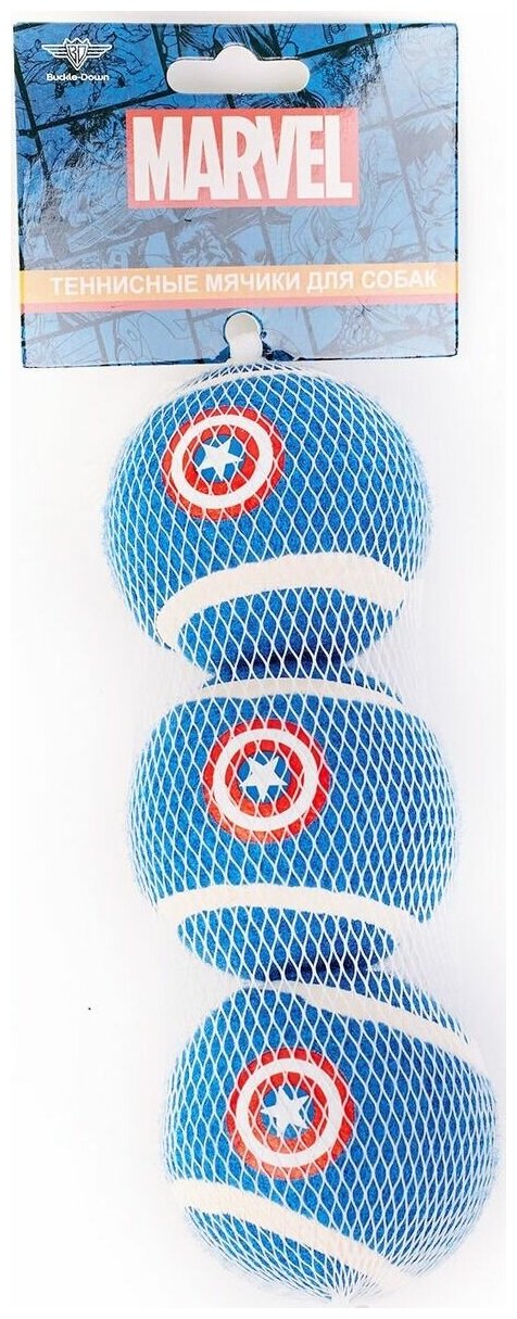 Buckle-Down игрушка "Капитан Америка" теннисные мячики для собак Синий - фотография № 3