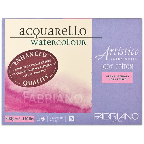 Блок для акварели Fabriano Artistico Extra White 300г/м. кв 23x30,5см Сатин 20 листов склейка по 4 сторонам