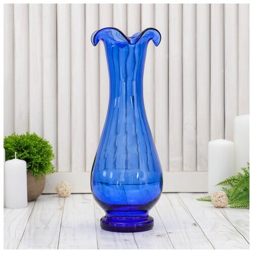 Paulo Maskoni ваза С-56 h 300 мм. из синего стекла (без декора)