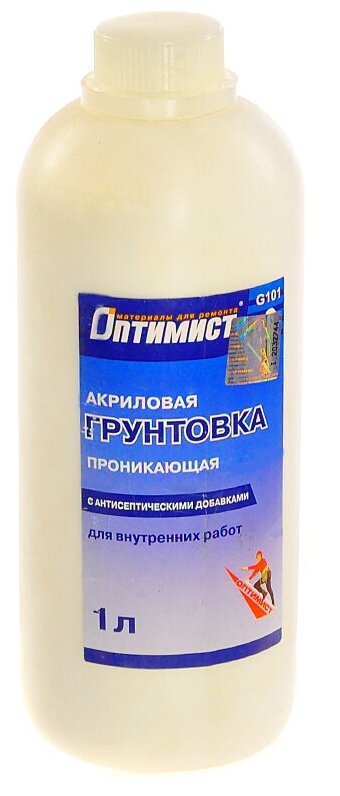 Грунтовка воднодисперсионная акриловая Оптимист G101 для внутренних работ 1 л синяя этикетка