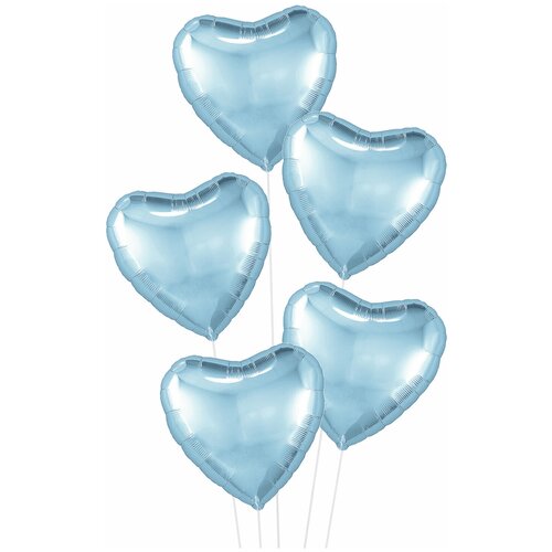 фото Набор фольгированных шаров сердце голубое пастель 46 см 5 шт сфера