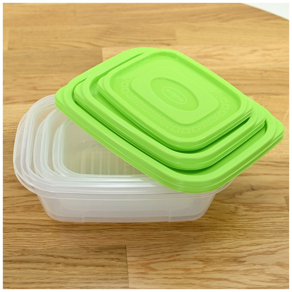 Набор контейнеров 6 шт (2х0.6л, 2х1.1л, 2х2.0л) для холодных и горячих продуктов, цвет салатовый