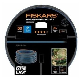Шланг Fiskars поливочный армированный черный/синий 1/2" 50м - фотография № 5