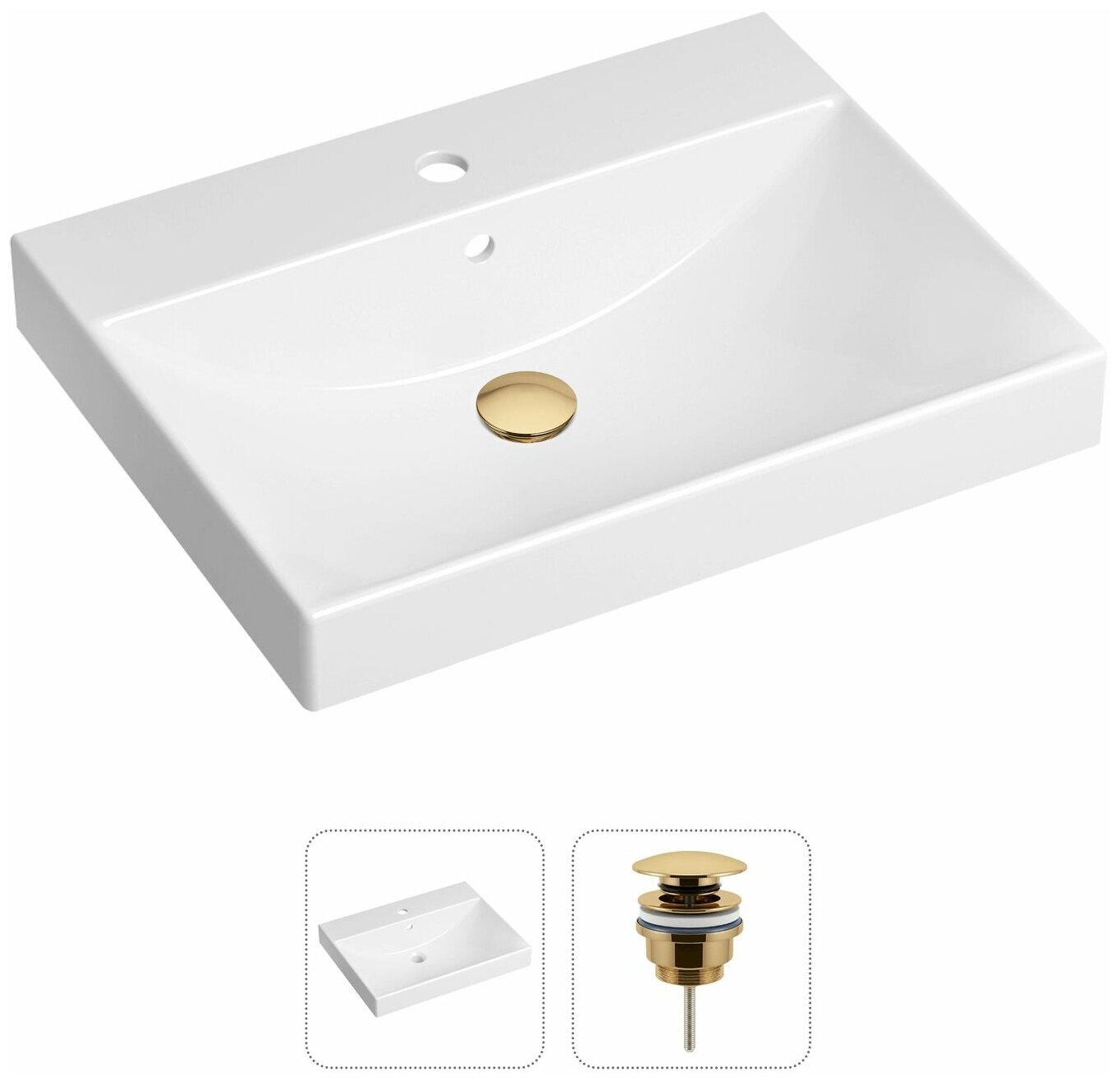 Врезная раковина в ванную Lavinia Boho Bathroom Sink 21520893 в комплекте 2 в 1: умывальник белый, донный клапан в цвете золото - фотография № 1