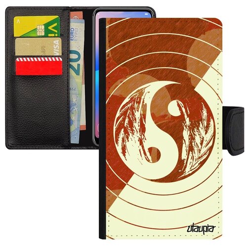 фото Чехол книжка для смарфона // xiaomi redmi note 6 pro // "инь и ян" символ пять стихий, utaupia, светло-коричневый