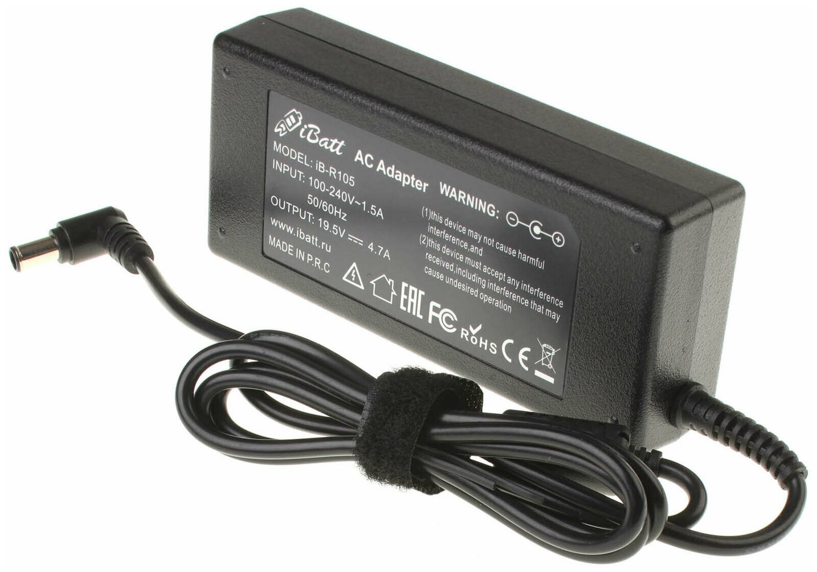 Блок питания iBatt iB-U6-R105 19,5V 4,7A, 92W, 6.5*4.5 mm, pin для Sony VAIO VPC-Z12HGX, VAIO VPC-Z12S9R, VAIO VPC-Z12Z9R, VAIO VPC-Z13X9R, VAIO VGN-BR11SR, VAIO VGN-Z41MRD, VAIO VGN-NR31ZR, VAIO VGN-NR31ER, Vaio VGN-FW11SR, VAIO VGN-Z11XRN,