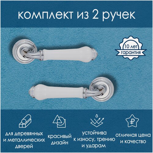 Изображение товара Ручка дверная межкомнатная на круглой розетке Сиракузы, хром блестящий/белая керамика