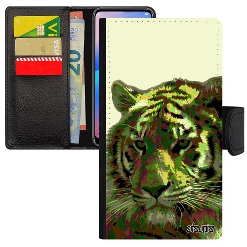 фото Необычный чехол-книжка на мобильный // iphone x // "царь тигр" дикий tiger, utaupia, светло-зеленый